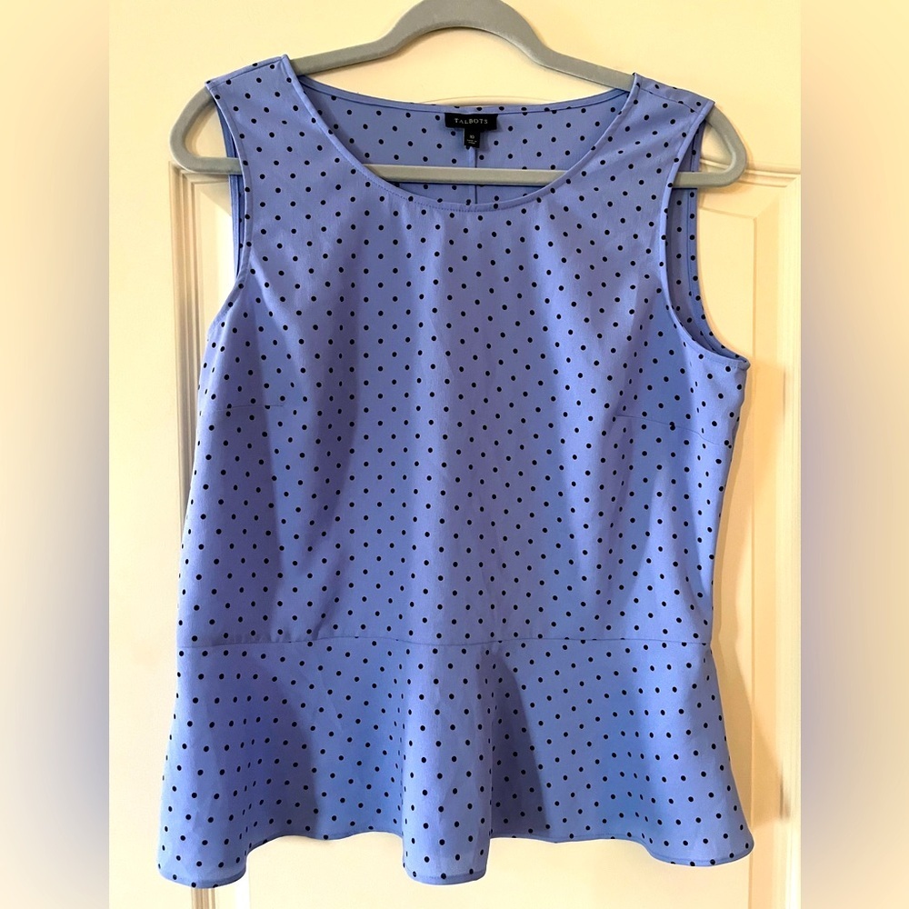 Talbot’s Periwinkle Blue Polka Dot Sleeveless Top Fit & Flare Women’s Size 10
